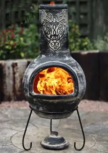 Gardeco Wulfryc Wolf Grey Mexican Clay Chimenea Fire Pit Garden Heater Large