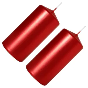 Pillar Candles, Pack of 2, Unscented, Long Burning Time, 10 x 5 cm / 4 x 2 in (Red, Metallic)