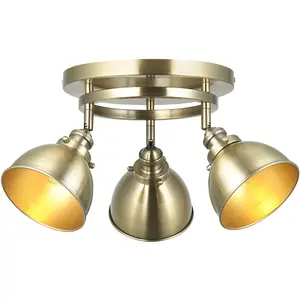 Antique brass Ceiling Spot Light - 3 x 7W LED E14 Round - Dimmable Modern industrial style