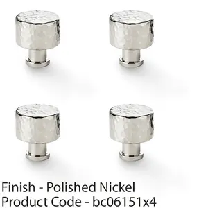 4 PACK - Round Hammered Door Knob - Polished Nickel 30mm Diameter Cupboard Pull Handle