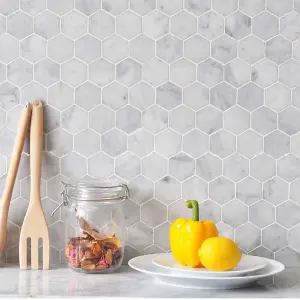 Carrara White Marble Hexagon Mosaic Tile 30.5 x 28.5cm, Sold Per Tile