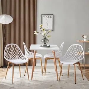 Dining Chair Plastic Seat with Sturdy Metal Legs (Set of 4) White/Natural