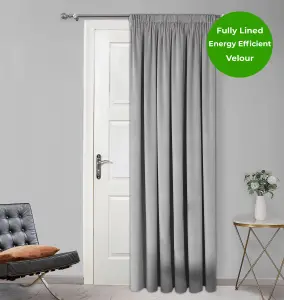 Home Curtains Montreal Fully Lined Soft Velour 65w x 84d" (165x213cm) Soft Grey Door Curtain (1)