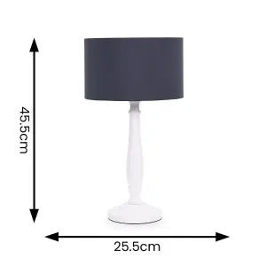 ValueLights Victoria Traditional White Wood Candlestick Table Lamp with Navy Blue Drum Shade