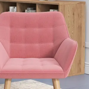 HOMCOM Velvet-Feel Accent Chair with Arms Slanted Back Wood Legs Pink