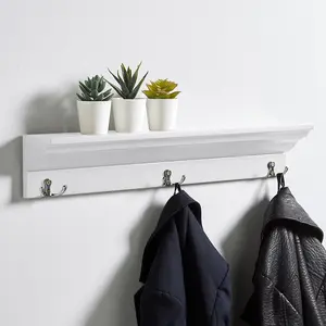 Makhzane Irregular Floating Shelf with Hooks White