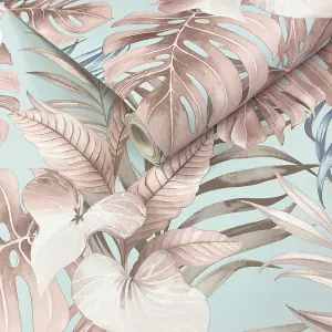 Muriva Blue Tropical Pearl effect Embossed Wallpaper