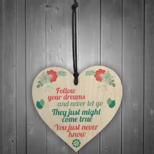 Follow Your Dreams Wood Hanging Heart Stronger Inspirational Motivational Quote Best Friend Gift Plaque Sign