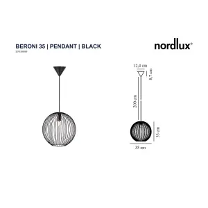 Nordlux Beroni 35 Indoor Dining Living Kitchen Hallway Pendant In Black (Diam) 35cm