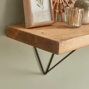 Rustic Wooden Shelf with Pyramid Brackets - 60cm Length