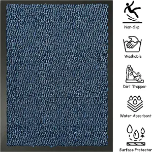 KAV Pack of 2 Door Mat Dirt Trapper for Indoor and Outdoor Non Slip, Floor and Kitchen Doormats Super Absorbent (40 X 60) (Blue)