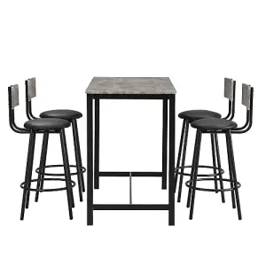 Industrial Bar Table Set with 4 Chairs, Counter Height Kitchen Table and Chairs, Modern Minimalist Style, Black and Grey