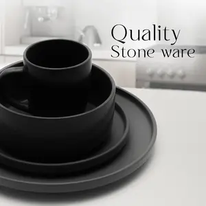 16 Piece Stoneware Dinnerware Set - Service for 4 Black