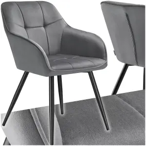 Dining Chair Marilyn - velvet look, quilted pattern - grey/black