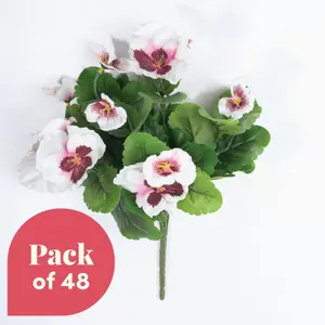 Blooming Artificial - 28cm / 1ft White / Pink Fake Pansy Bush Multi-Pack