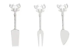 Interiors by Premier 3Pc Cheese Cutter Set, Stag Head Detailed Cutter Set for Christmas Dinner, Traditional Decorated Cutter Set