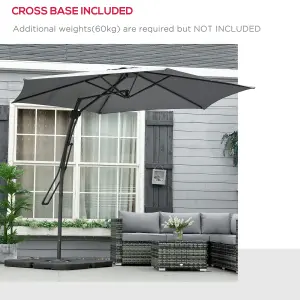 Outsunny 3m Cantilever Parasol with Easy Lever Crank Handle 6 Metal Ribs Grey