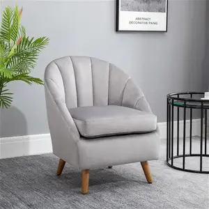 HOMCOM Accent Chair Velvet Fabric Single Sofa Armchair Home Living Room Solid Wood Leg Upholstered Side Armchair Grey