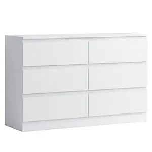 Carlton 6 Drawer Double Dresser - 3+3 Configuration, Scratch-Resistant, Handleless Design, Matte Finish. 12cm Deep Drawers Matt White