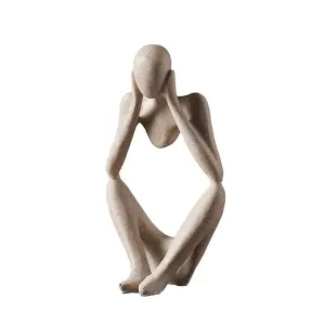 Resin Beige Abstract Figure Ornaments Home Decor Women Thinker Thinking Statue for Shelf House Decor 9 Inch