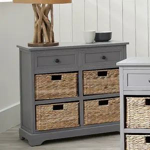 Grey Wood 2 Drawer 4 Basket Unit