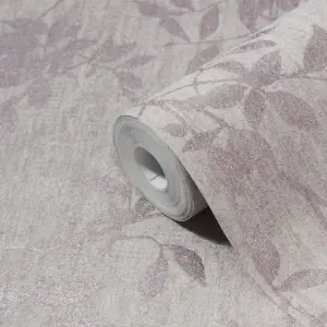 GoodHome Hirta Lilac Floral Metallic effect Textured Wallpaper