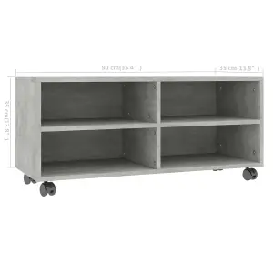 Berkfield TV Cabinet with Castors Concrete Grey 90x35x35 cm Engineered Wood