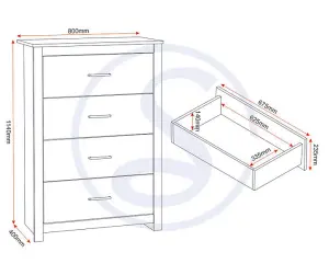 Portland 4 Drawer Chest in Grey with Oak Effect Finish