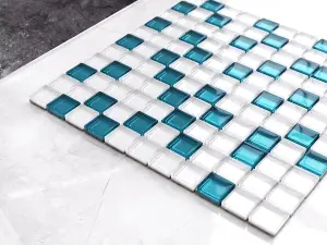 Glass mosaic on mesh for bathroom or kitchen 300mm x 300mm - Laguna