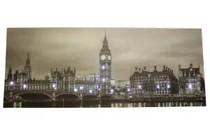 Garden Market Place Large Big Ben Canvas Picture Print With 15 LED Lights - Black and White