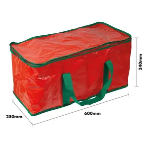 Christmas Decorations Storage Bag - Festive Lights, Ornaments, Baubles Container Box with Zip, Carry Handles & 4 Compartments