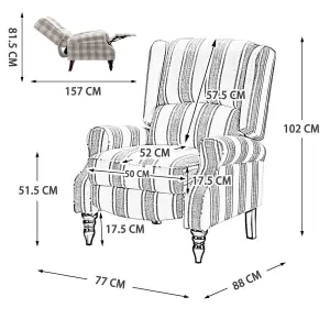 Wing Back Recliner Armchair Pushback Fabric