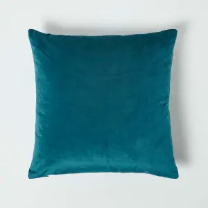 Homescapes Navy Tropical Banana Leaf Velvet Cushion 46 x 46 cm