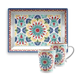 Purely Home Rio Medallion Rectangular Tray & 2 Mugs Set