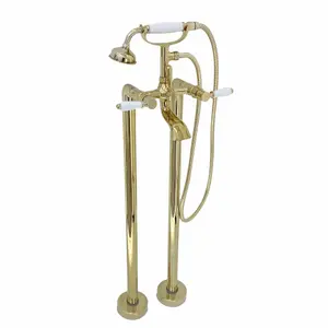 ENKI Downton Gold Floorstanding Ceramic Lever Brass Bath Shower Mixer Tap BT0609