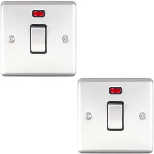 2 PACK 1 Gang 20A DP Switch & Neon Light SATIN STEEL & Black Trim Appliances