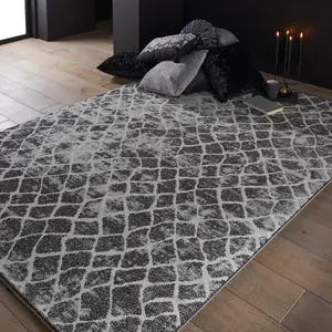 Modern Geometric Easy to Clean Grey Contemporary Rug for Bedroom Living Room & Dining Room-160cm X 230cm