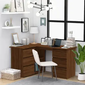 Berkfield Corner Desk Brown Oak 145x100x76 cm Engineered Wood