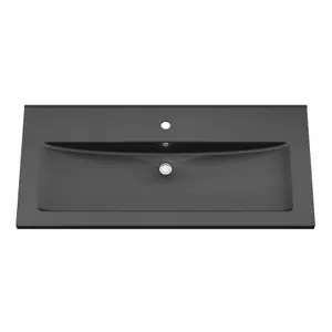 GoodHome Nira Matt Black Rectangular Vanity Basin (W)101.5cm