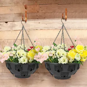 Set of 2 Easy Filling Hanging Baskets Planters - 15Inch Black with Chain for Indoor and Outdoor Garden Balcony Porch Patio Décor