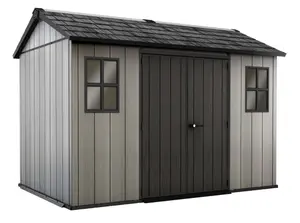 Keter Oakland Apex Grey Plastic 2 door Shed with floor & 2 windows