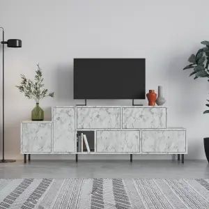 Decortie Hermes Modern TV Unit Multimedia Centre Large Storage 52" TVs Cabinet White Marble Effect 171.2cm