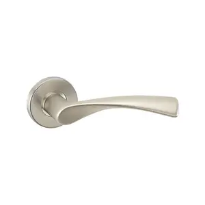 URBNLIVING 52mm Diameter 2 Pcs Cotswold Metal & Satin Nickel Rose Lever Latch Door Handles Set