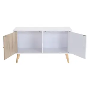 2 Doors TV Stand Two-Tone Design With Raised Wooden Legs