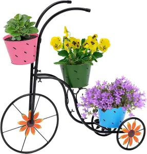 Metal Bicycle Planter Basket Stand - Decorative Flower Pot Cart for Garden Patio Deck Entry and Porch Décor