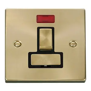 Satin / Brushed Brass 13A Fused Ingot Connection Unit Switched With Neon - Black Trim - SE Home