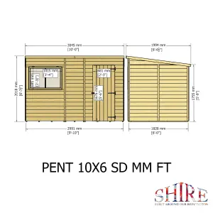 10x6 Shiplap Pent with a single door and one opening window