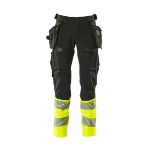 Mascot Accelerate Safe Trousers with Holster Pockets - Black/Hi-Vis Yellow   (42.5) (Leg Length - Long)