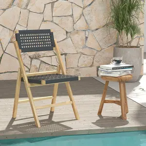 Costway Set of 2 Patio Folding Chairs Portable Garden Dining Chairs w/ Woven Rope Seat