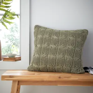 Catherine Lansfield Chunky Marl Knit Cosy 45x45 cm Cushion Olive Green